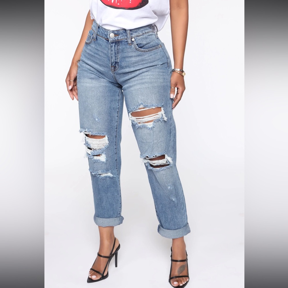 “Now Or Never Cuffed Boyfriend Jeans”